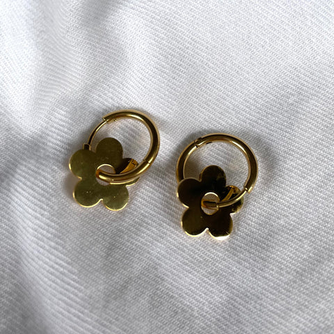 Gold Metal Flower Hoops