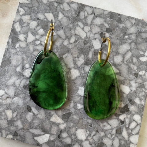 Green Swirl Brass Hoops