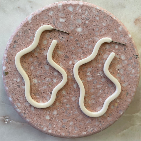 White Squiggle Hoops