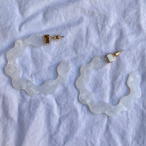 White Pearl Wavy Hoops