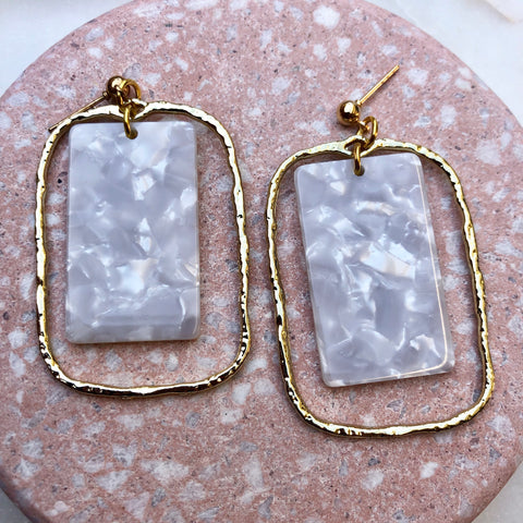 Pearl White Resin & Gold Rectangles