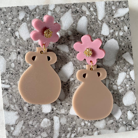 Pink & Brown Flower Vases