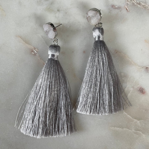 Long Silver Crystal Tassel