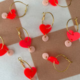 Pink & Red Heart Hoops