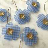 Blue & Gold Gingham Flower Hoops
