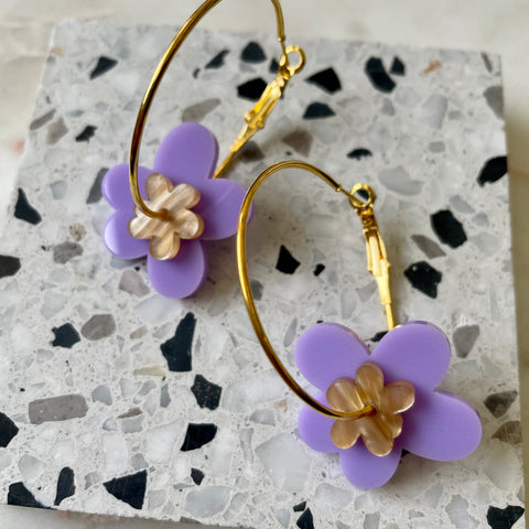Purple & Gold Flower Hoops