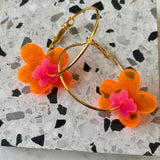 Transparent Orange & Pink Flower Hoops