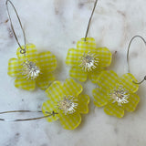 Yellow & Silver Gingham Flower Hoops