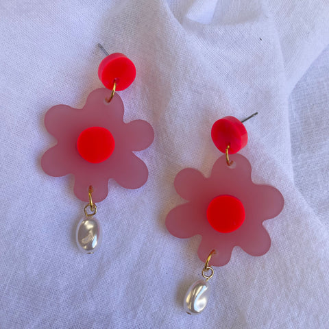 Pink & Red Flower Pearl Drops