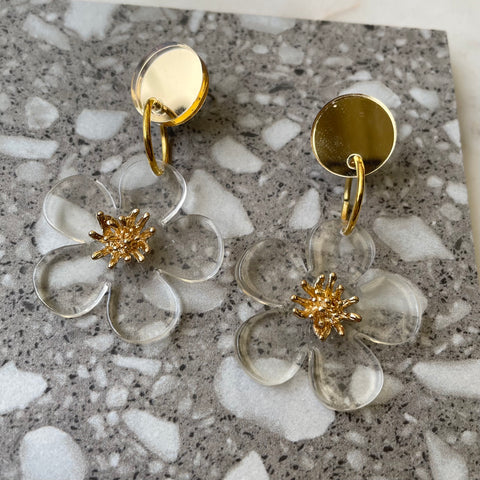 Clear & Gold Flower Dangles