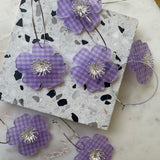 Purple & Silver Gingham Flower Hoops
